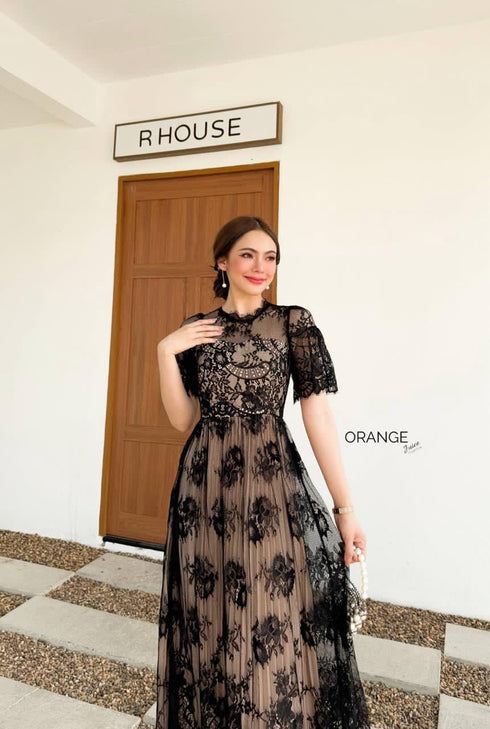 ORANGE JUICE  Black Lacey Maxi Dress